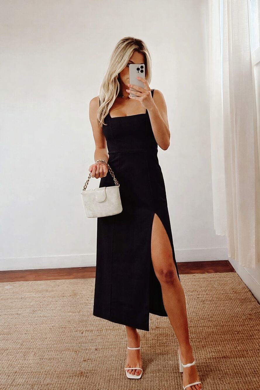 Show Me Your Mumu Eden Midi Dress in Black Stretch M